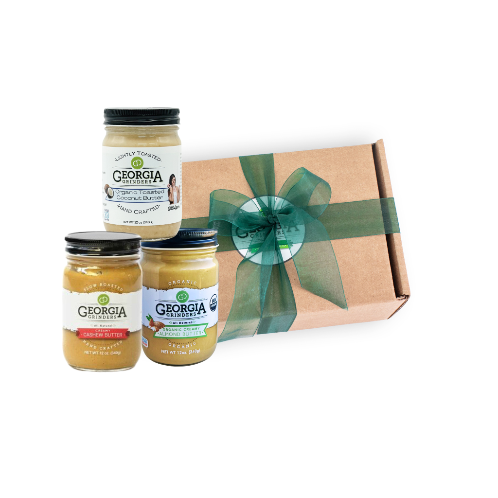 Trio Gift Box: Organic Creamy Almond Butter, Organic Toasted Coconut Butter and Cashew Butter